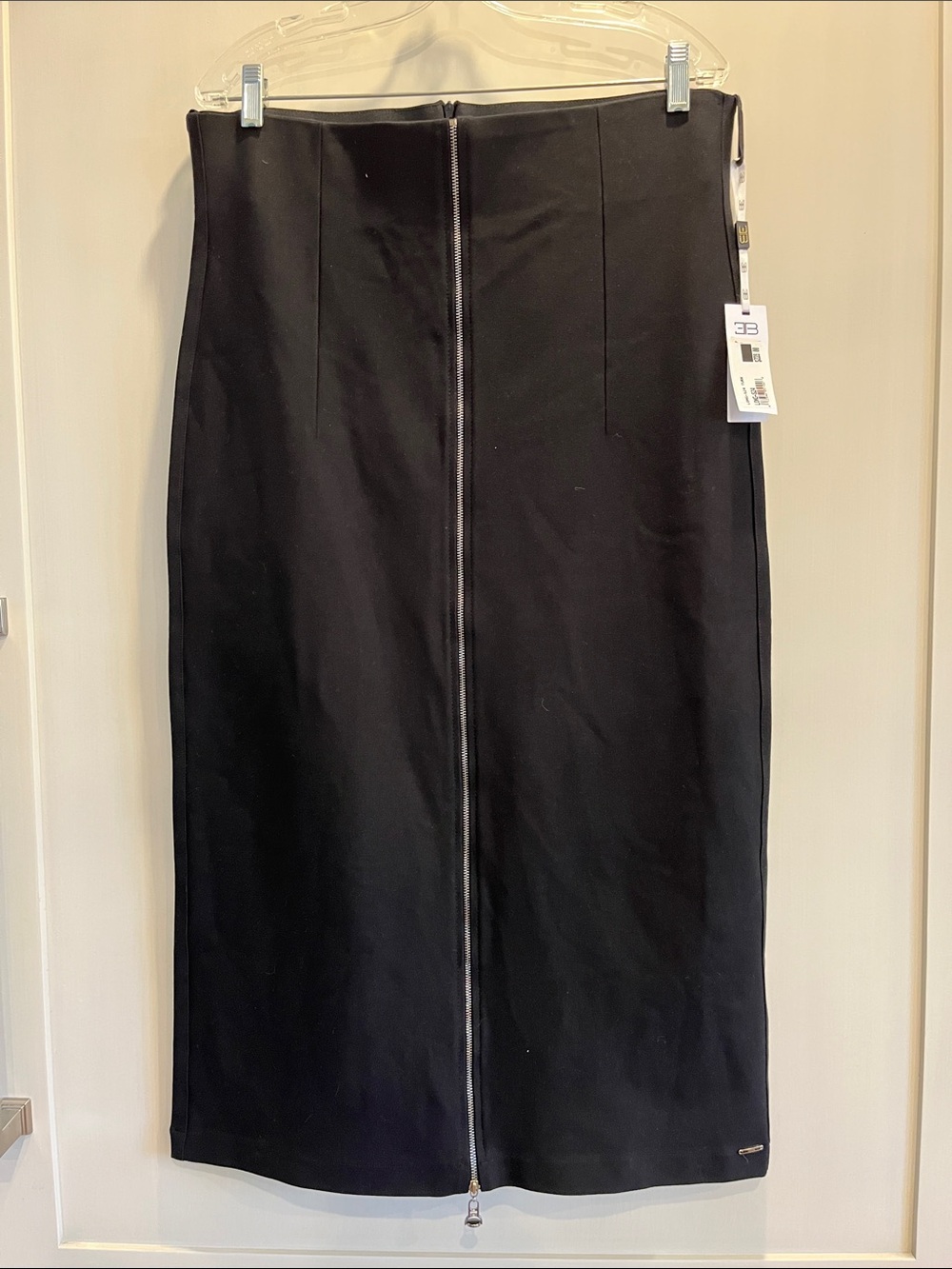 NEW 3B Classic Black Pencil Style Front-Zip comfortable jersey fabric Maxi Skirt